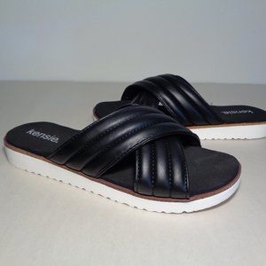 Kensie Size 7.5 M DREAM Black Quilted Cross Band Sandals New Women's Shoes